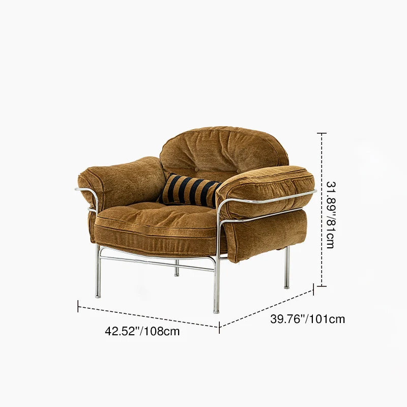 Traditional Vintage Arc Cloud Plywood Stainless Steel Chenille Cloud Cotton Down Feather Sofa 1/2/3-Seater For Living Room