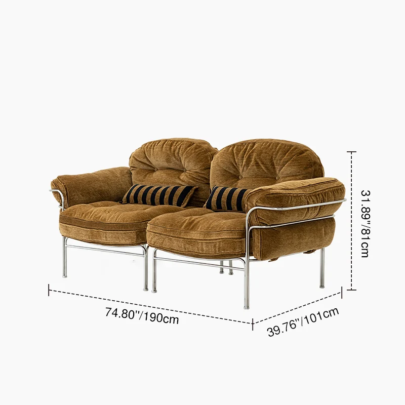 Traditional Vintage Arc Cloud Plywood Stainless Steel Chenille Cloud Cotton Down Feather Sofa 1/2/3-Seater For Living Room