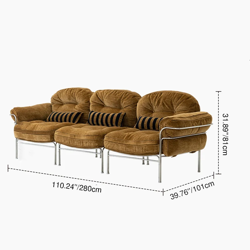 Traditional Vintage Arc Cloud Plywood Stainless Steel Chenille Cloud Cotton Down Feather Sofa 1/2/3-Seater For Living Room