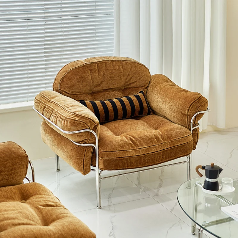 Traditional Vintage Arc Cloud Plywood Stainless Steel Chenille Cloud Cotton Down Feather Sofa 1/2/3-Seater For Living Room