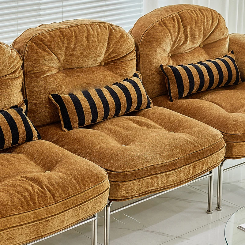 Traditional Vintage Arc Cloud Plywood Stainless Steel Chenille Cloud Cotton Down Feather Sofa 1/2/3-Seater For Living Room