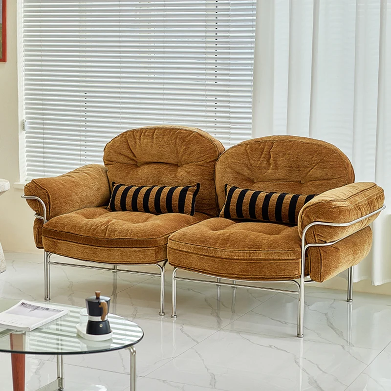 Traditional Vintage Arc Cloud Plywood Stainless Steel Chenille Cloud Cotton Down Feather Sofa 1/2/3-Seater For Living Room