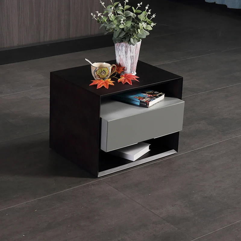 Contemporary Industrial Nightstand - Versatile Style & Ultra-Minimalist Hidden Handle Bedside Table 2-Drawer For Bedroom