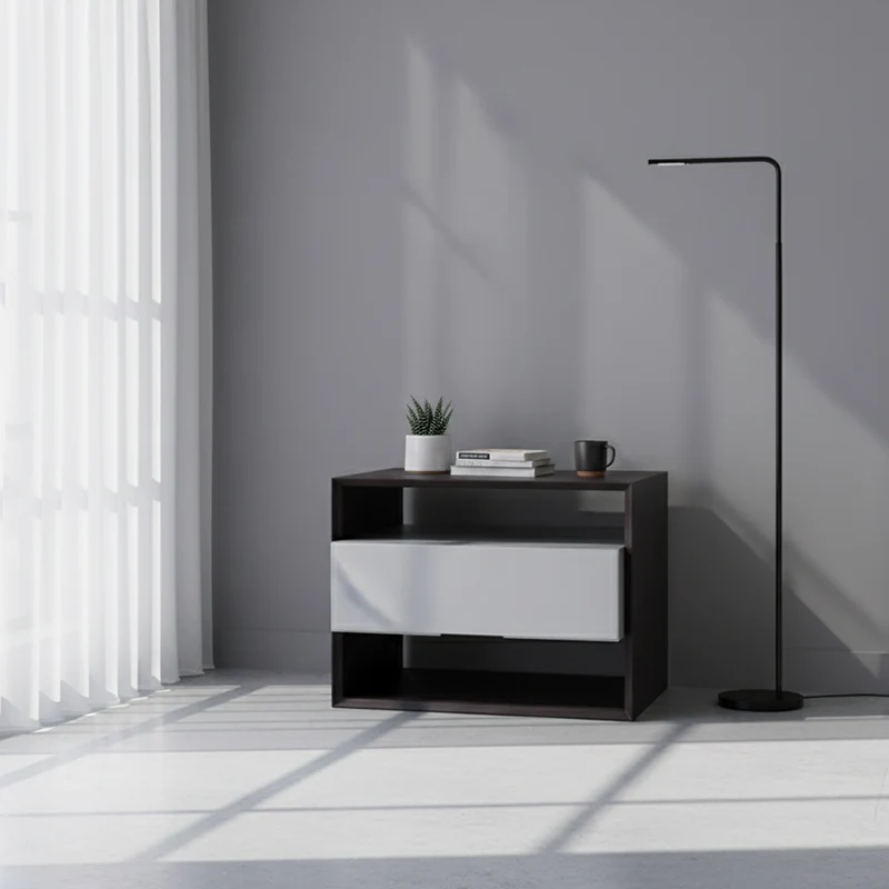 Contemporary Industrial Nightstand - Versatile Style & Ultra-Minimalist Hidden Handle Bedside Table 2-Drawer For Bedroom