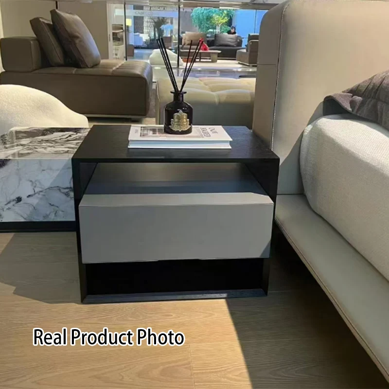 Contemporary Industrial Nightstand - Versatile Style & Ultra-Minimalist Hidden Handle Bedside Table 2-Drawer For Bedroom