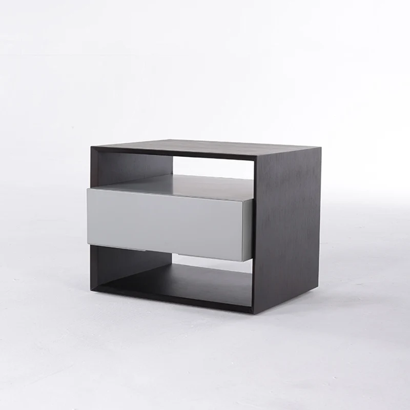 Contemporary Industrial Nightstand - Versatile Style & Ultra-Minimalist Hidden Handle Bedside Table 2-Drawer For Bedroom