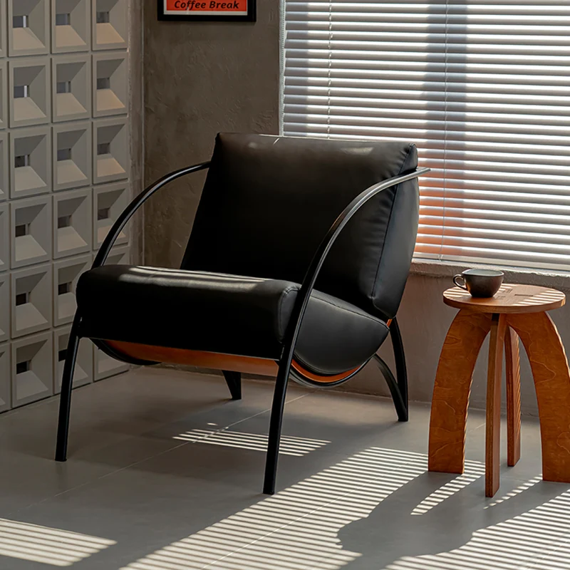 Contemporary Retro Curved Rectangular Plywood Iron Microfiber Leather Detachable Accent Chair Backrest Armrest For Living Room