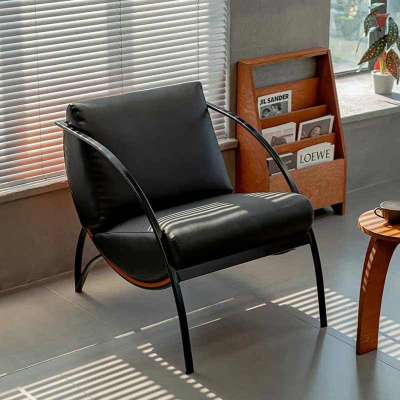 Contemporary Retro Curved Rectangular Plywood Iron Microfiber Leather Detachable Accent Chair Backrest Armrest For Living Room