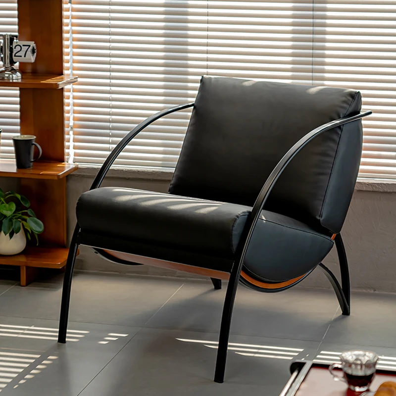 Contemporary Retro Curved Rectangular Plywood Iron Microfiber Leather Detachable Accent Chair Backrest Armrest For Living Room