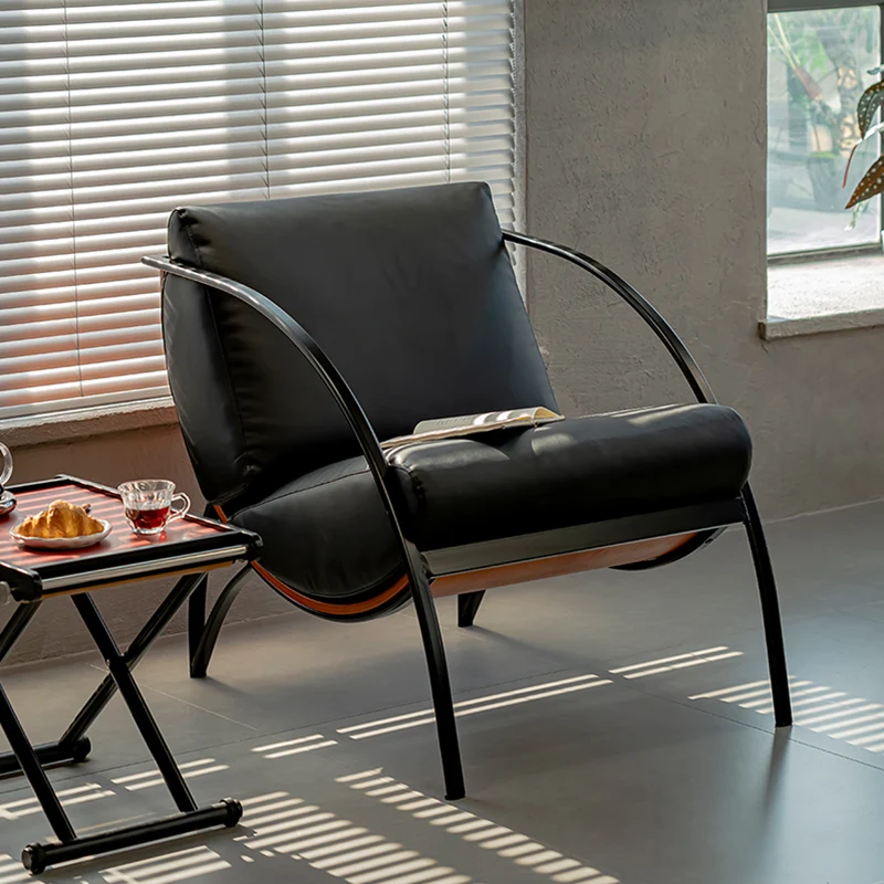 Contemporary Retro Curved Rectangular Plywood Iron Microfiber Leather Detachable Accent Chair Backrest Armrest For Living Room