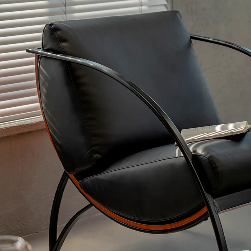 Contemporary Retro Curved Rectangular Plywood Iron Microfiber Leather Detachable Accent Chair Backrest Armrest For Living Room