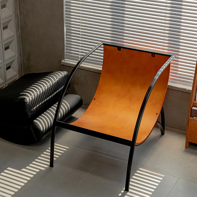 Contemporary Retro Curved Rectangular Plywood Iron Microfiber Leather Detachable Accent Chair Backrest Armrest For Living Room