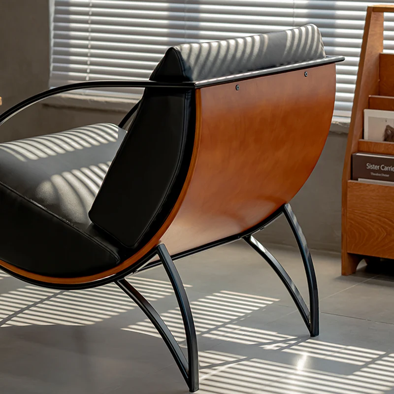 Contemporary Retro Curved Rectangular Plywood Iron Microfiber Leather Detachable Accent Chair Backrest Armrest For Living Room