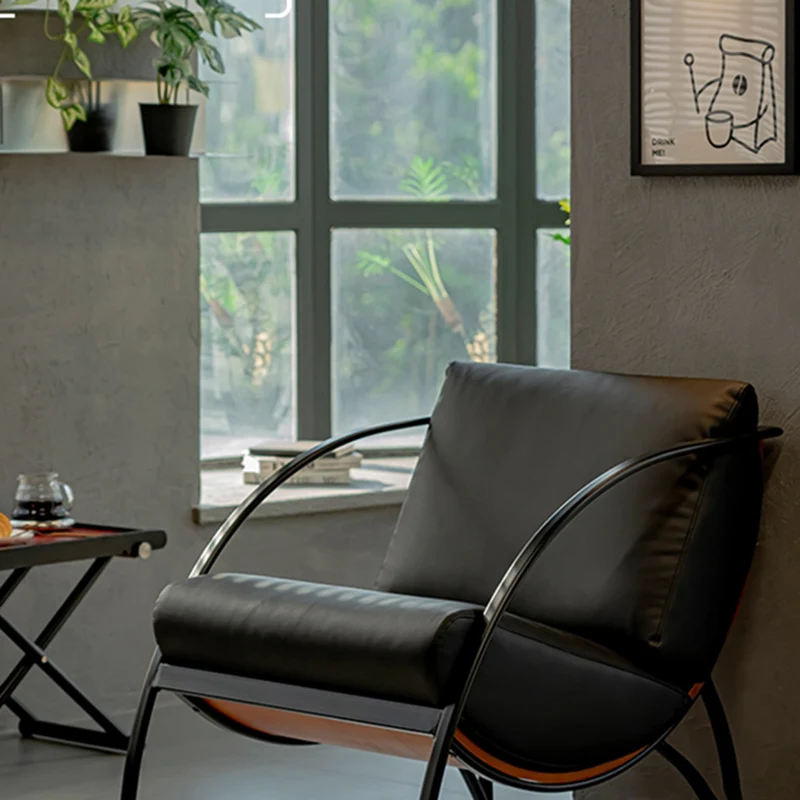 Contemporary Retro Curved Rectangular Plywood Iron Microfiber Leather Detachable Accent Chair Backrest Armrest For Living Room