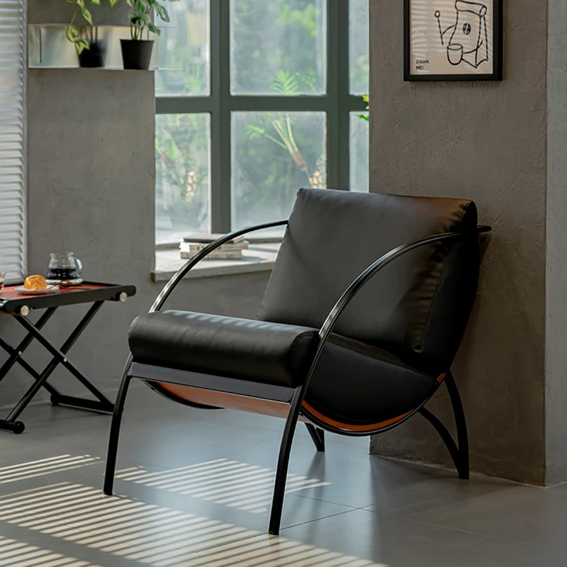 Contemporary Retro Curved Rectangular Plywood Iron Microfiber Leather Detachable Accent Chair Backrest Armrest For Living Room