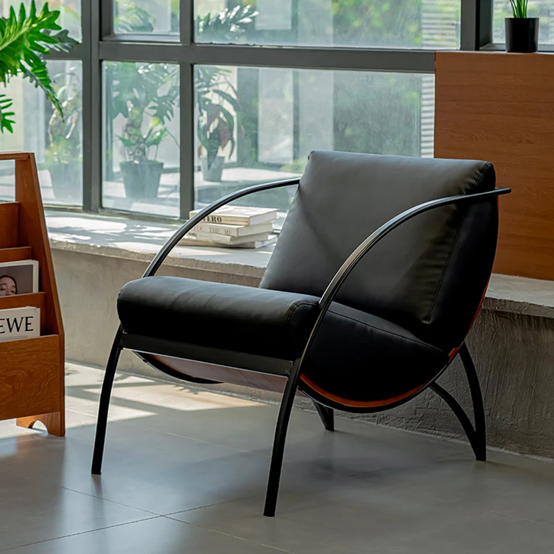 Contemporary Retro Curved Rectangular Plywood Iron Microfiber Leather Detachable Accent Chair Backrest Armrest For Living Room