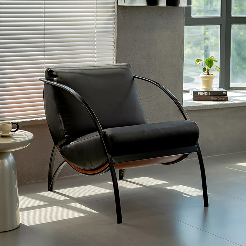 Contemporary Retro Curved Rectangular Plywood Iron Microfiber Leather Detachable Accent Chair Backrest Armrest For Living Room