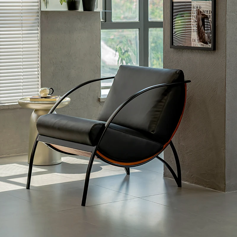 Contemporary Retro Curved Rectangular Plywood Iron Microfiber Leather Detachable Accent Chair Backrest Armrest For Living Room