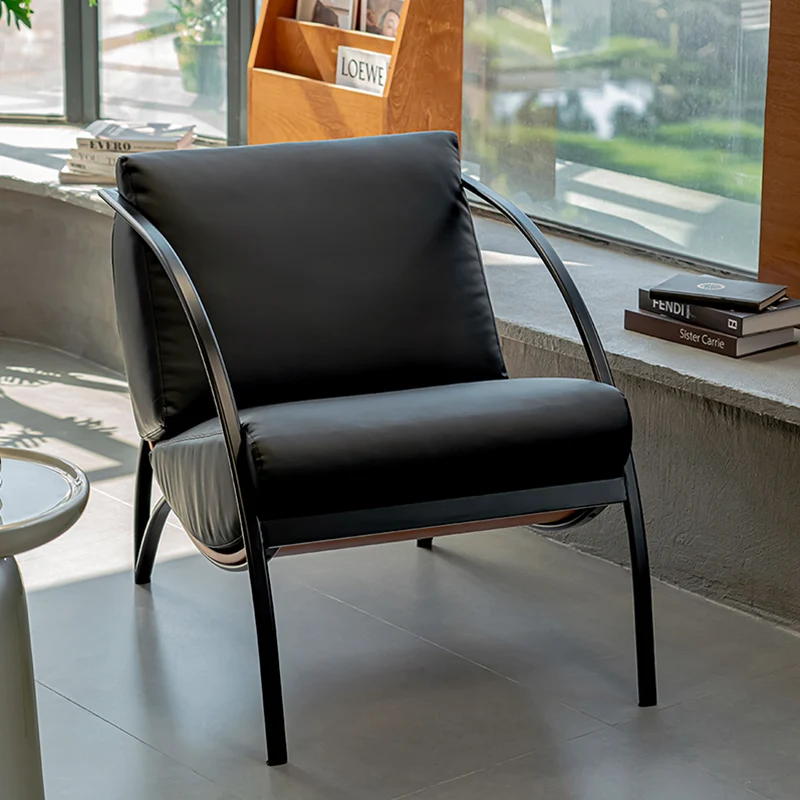 Contemporary Retro Curved Rectangular Plywood Iron Microfiber Leather Detachable Accent Chair Backrest Armrest For Living Room
