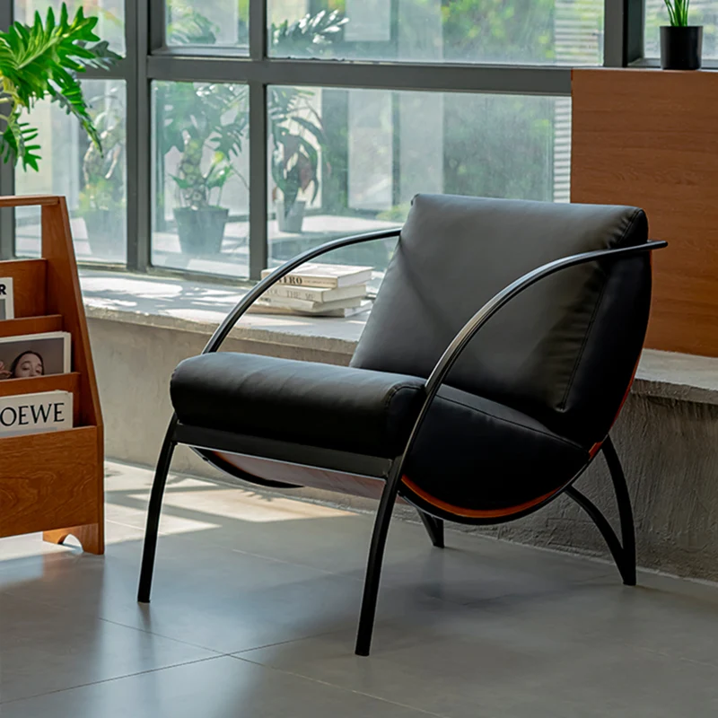 Contemporary Retro Curved Rectangular Plywood Iron Microfiber Leather Detachable Accent Chair Backrest Armrest For Living Room