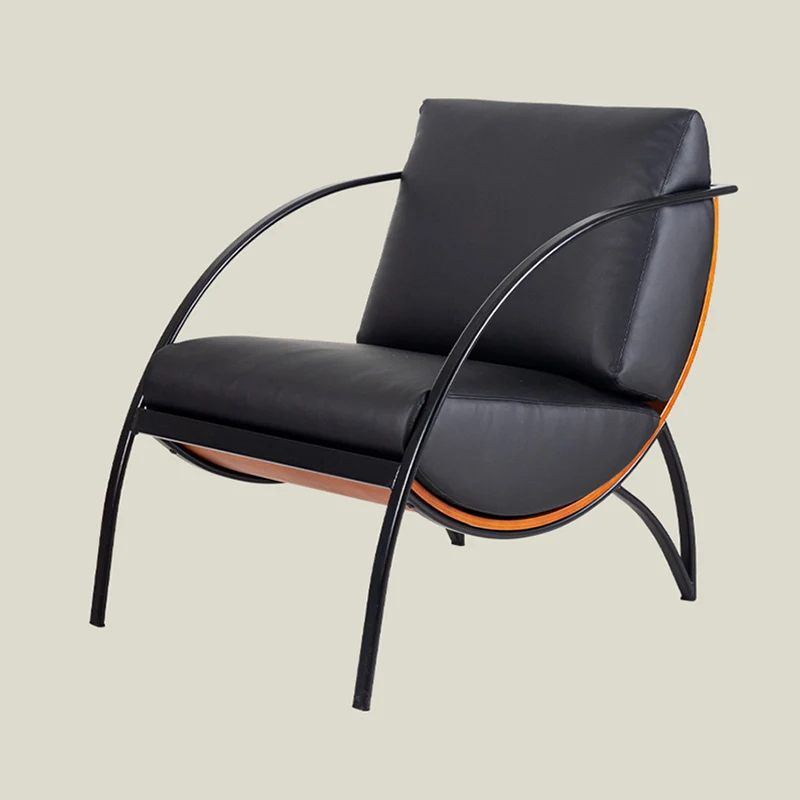Contemporary Retro Curved Rectangular Plywood Iron Microfiber Leather Detachable Accent Chair Backrest Armrest For Living Room