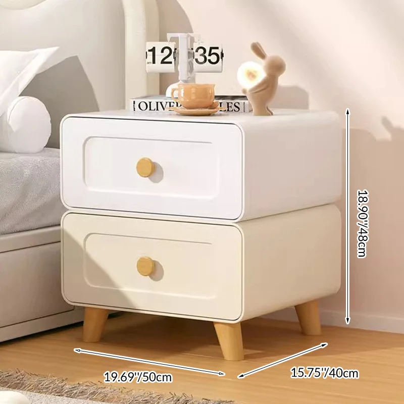 Modern Minimalist Steel Wood Rounded Square Nightstand With 2 Drawers For Bedroom