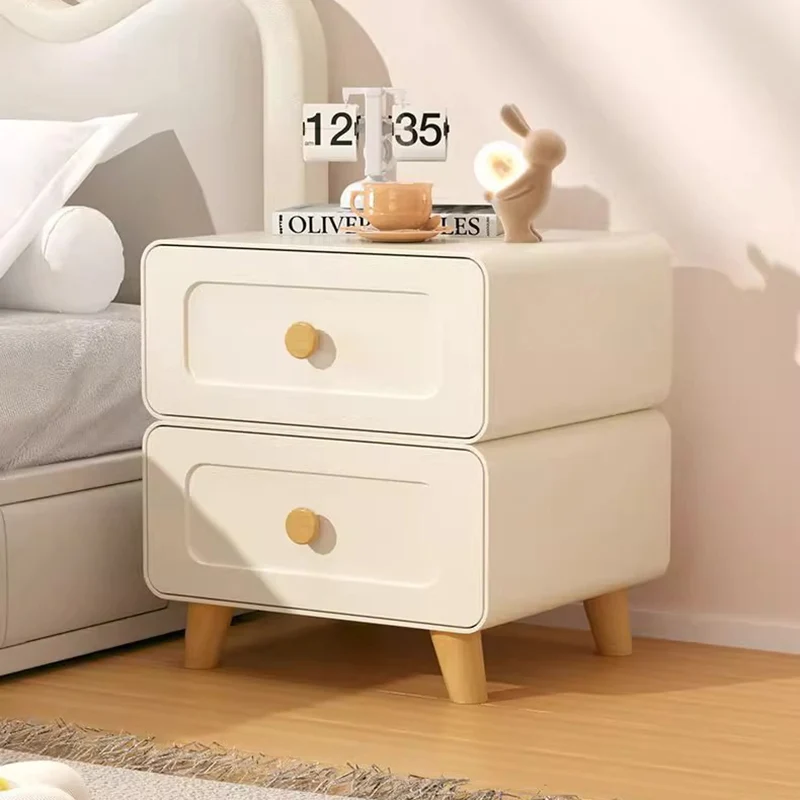 Modern Minimalist Steel Wood Rounded Square Nightstand With 2 Drawers For Bedroom