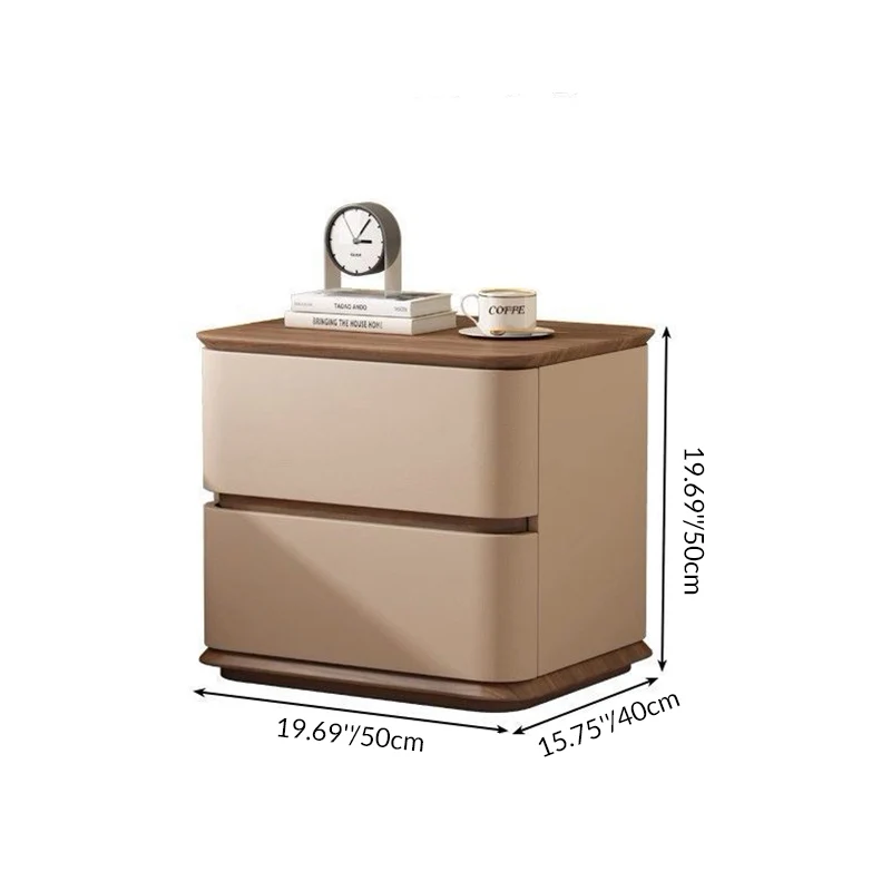 Modern Luxury Pine Plywood Pine Eco-board Cat Scratch Leather Metal Rounded Square Nightstand With 2 Drawers For Bedroom