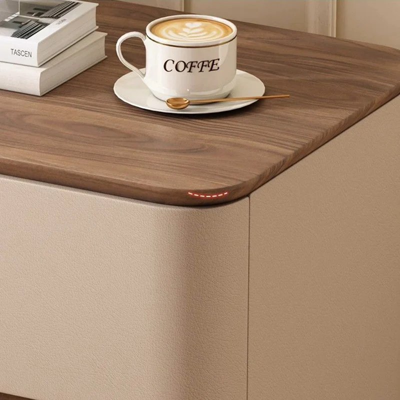 Modern Luxury Pine Plywood Pine Eco-board Cat Scratch Leather Metal Rounded Square Nightstand With 2 Drawers For Bedroom