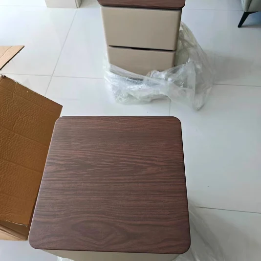 Modern Luxury Pine Plywood Pine Eco-board Cat Scratch Leather Metal Rounded Square Nightstand With 2 Drawers For Bedroom