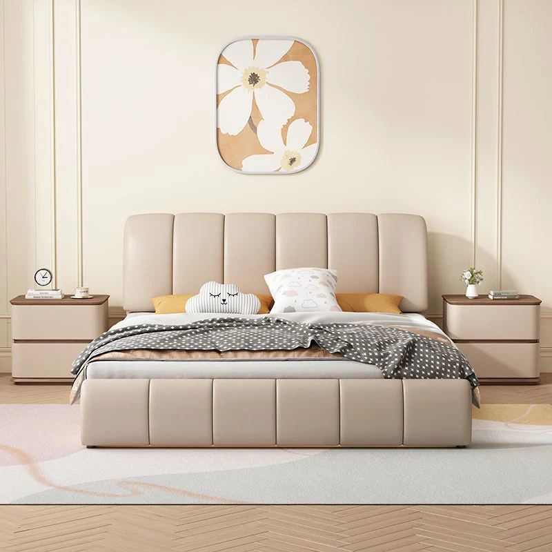 Modern Luxury Pine Plywood Pine Eco-board Cat Scratch Leather Metal Rounded Square Nightstand With 2 Drawers For Bedroom