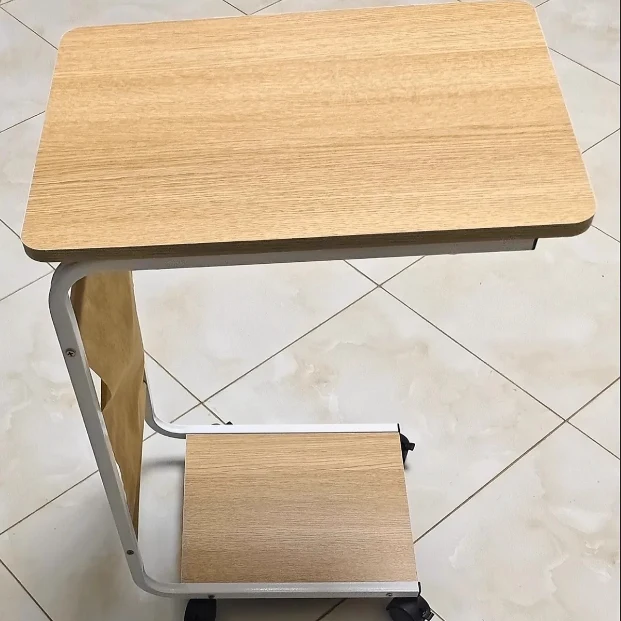 Contemporary Scandinavian Wood Steel C-Shaped Rectangular Side Table With 2 Tiers For Living Room
