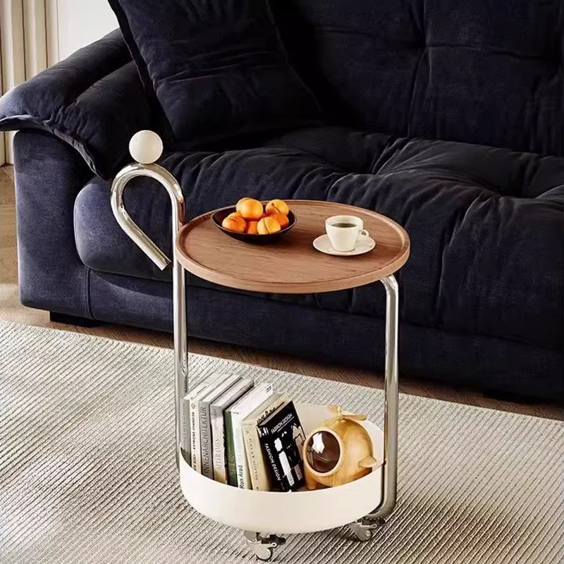 Traditional Chinese Medium Density Fiberboard Metal Round Cylindrical Side Table With 2 Tiers For Living Room