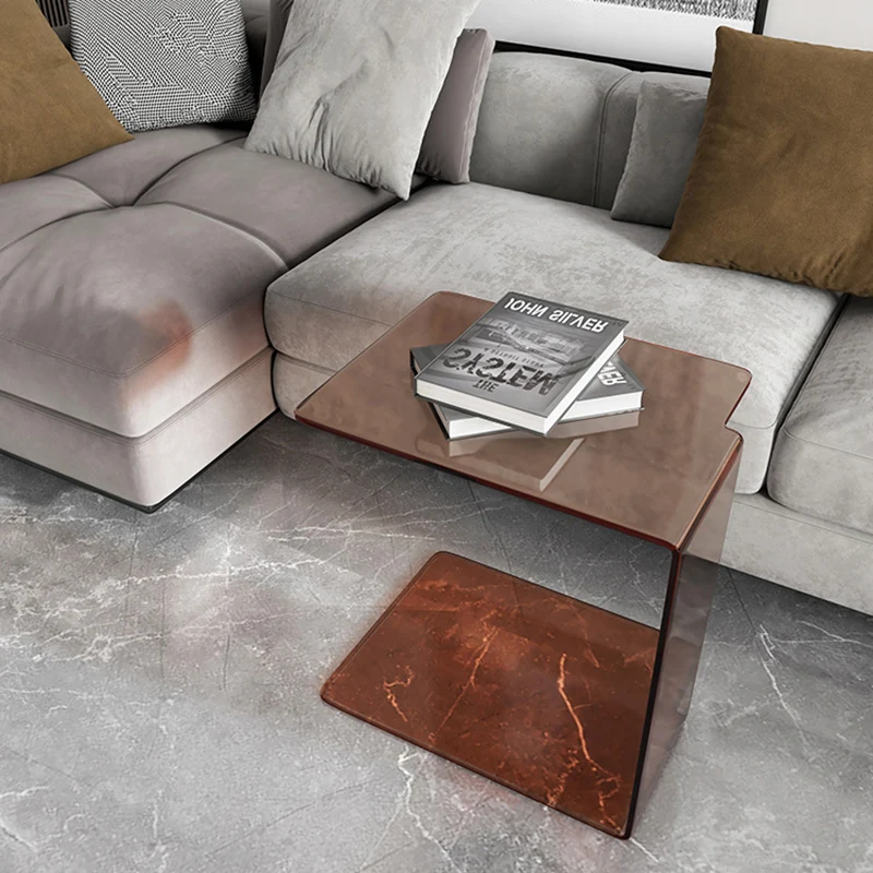 Modern Luxury Acrylic Rectangular C-Shaped Side Table 2-Tier For Living Room