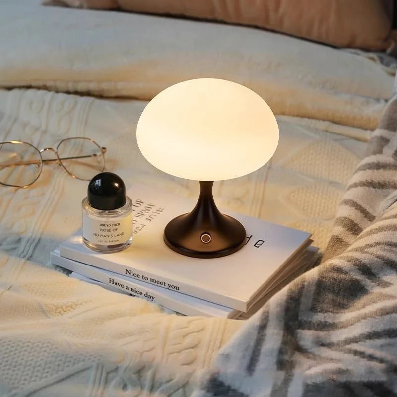 Contemporary Nordic Rechargeable Round Jellyfish Metal Glass LED Night Light Table Lamp For Bedroom