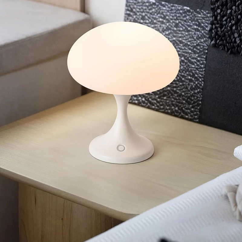 Contemporary Nordic Rechargeable Round Jellyfish Metal Glass LED Night Light Table Lamp For Bedroom