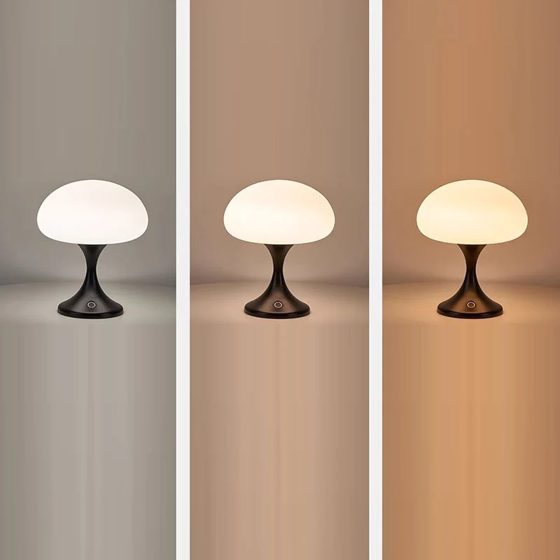 Contemporary Nordic Rechargeable Round Jellyfish Metal Glass LED Night Light Table Lamp For Bedroom