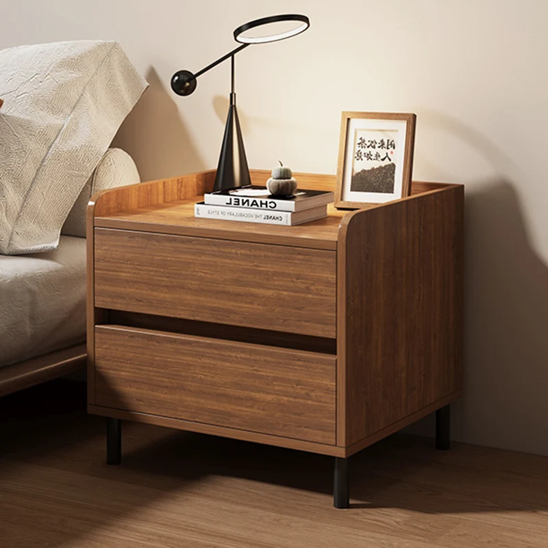 Traditional Vintage Solid Wood Square Cylindrical Nightstand 2-Drawer For Bedroom