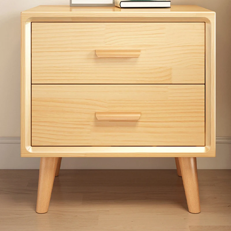 Modern Minimalist Pine Wood Plywood Rounded Square Cylindrical Nightstand 2-Drawer For Bedroom