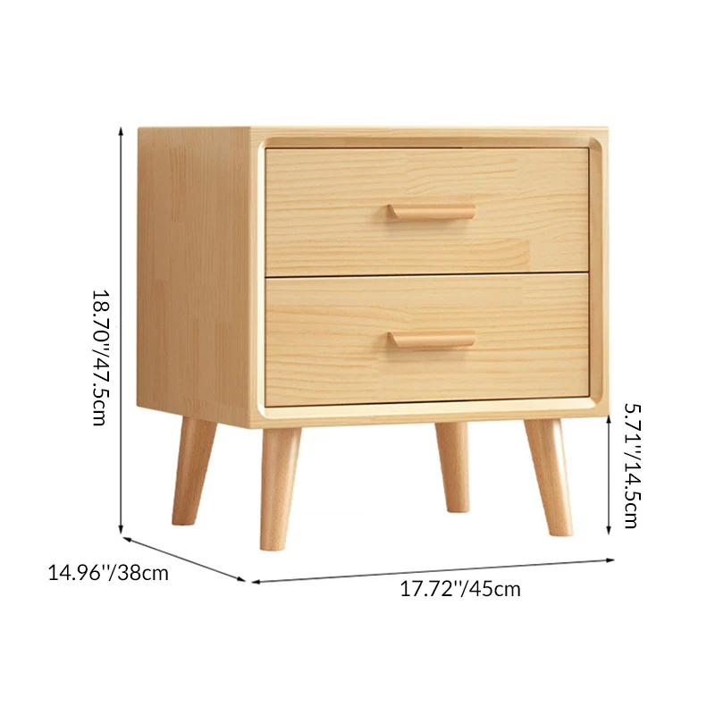 Modern Minimalist Pine Wood Plywood Rounded Square Cylindrical Nightstand 2-Drawer For Bedroom
