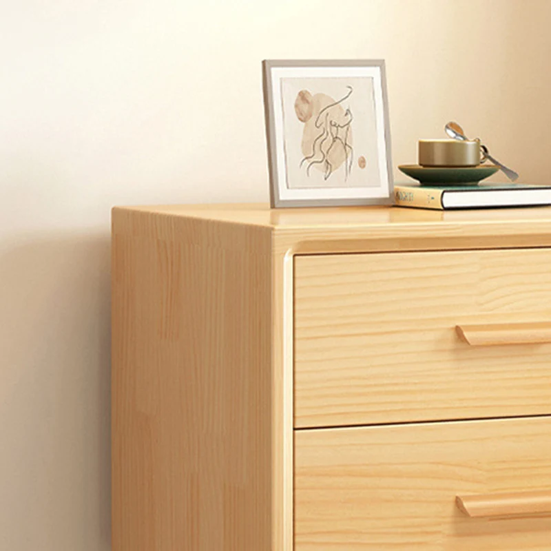 Modern Minimalist Pine Wood Plywood Rounded Square Cylindrical Nightstand 2-Drawer For Bedroom