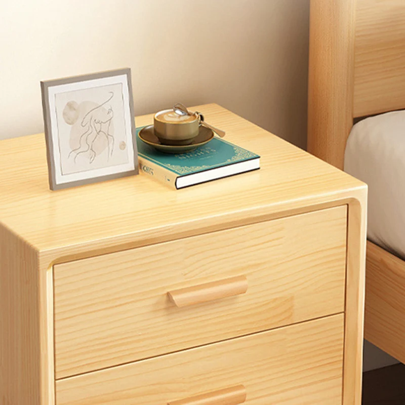 Modern Minimalist Pine Wood Plywood Rounded Square Cylindrical Nightstand 2-Drawer For Bedroom
