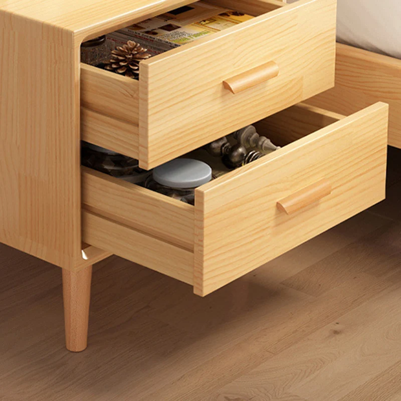 Modern Minimalist Pine Wood Plywood Rounded Square Cylindrical Nightstand 2-Drawer For Bedroom