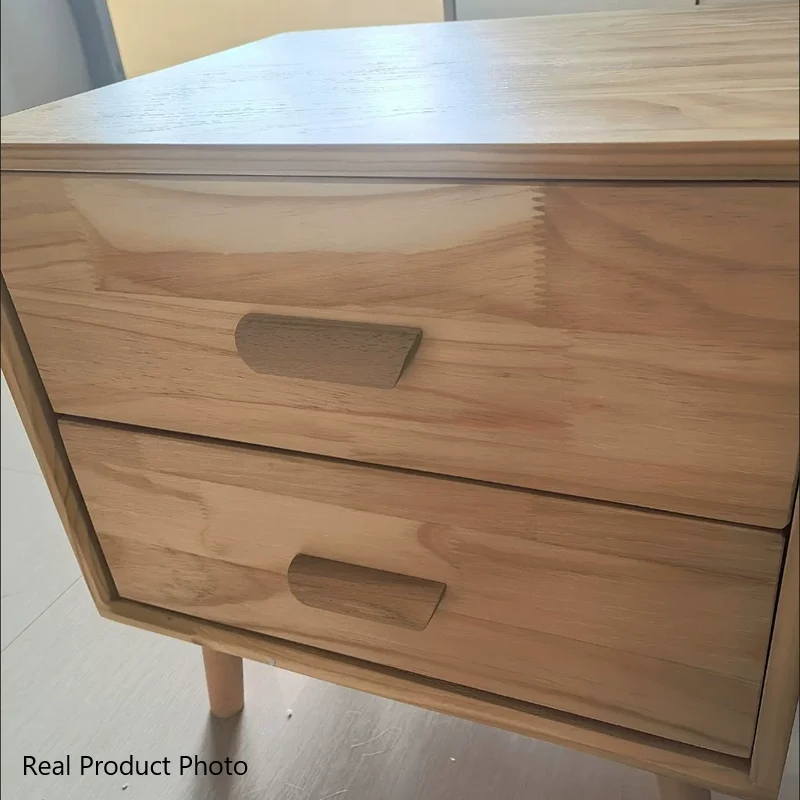 Modern Minimalist Pine Wood Plywood Rounded Square Cylindrical Nightstand 2-Drawer For Bedroom
