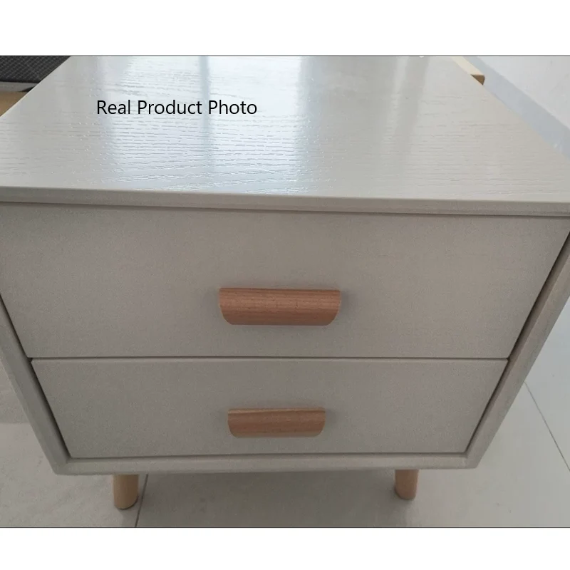 Modern Minimalist Pine Wood Plywood Rounded Square Cylindrical Nightstand 2-Drawer For Bedroom