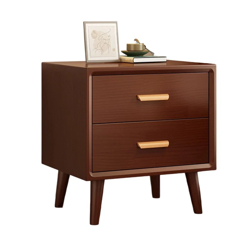 Modern Minimalist Pine Wood Plywood Rounded Square Cylindrical Nightstand 2-Drawer For Bedroom