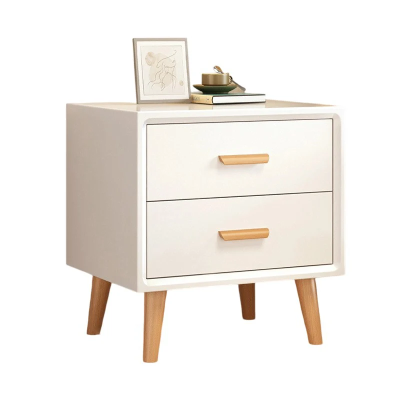 Modern Minimalist Pine Wood Plywood Rounded Square Cylindrical Nightstand 2-Drawer For Bedroom