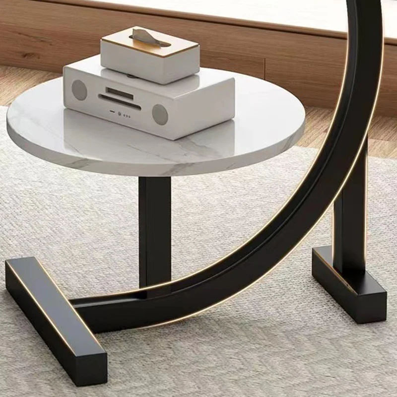 Contemporary Scandinavian Medium-density fiberboard Iron C-Shaped Round End Table 2-Tier For Living Room