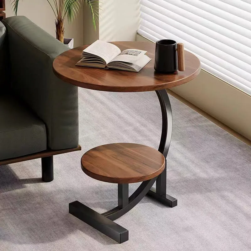 Contemporary Scandinavian Medium-density fiberboard Iron C-Shaped Round End Table 2-Tier For Living Room