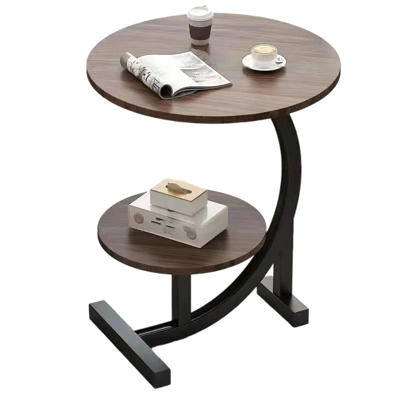 Contemporary Scandinavian Medium-density fiberboard Iron C-Shaped Round End Table 2-Tier For Living Room